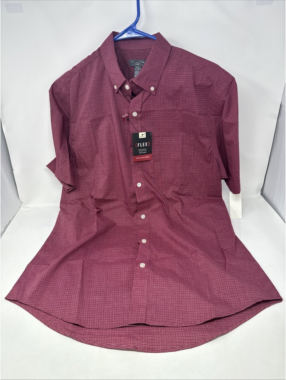VAN HEUSEN MEN'S SHORT SLEEVE FLEX STRETCH RED SHIRT SMALL 14 -14 1/2 NWT